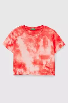Розовая футболка с эффектом тай-дай Benetton, розовый