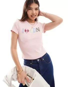 Розовая футболка с аппликацией и рисунком сердца Лондона ASOS DESIGN