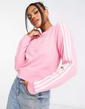 Розовая футболка с длинными рукавами и тремя полосками adidas Originals