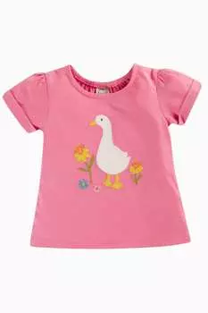 Розовая футболка с коротким рукавом и пасхальной курочкой Frugi, розовый