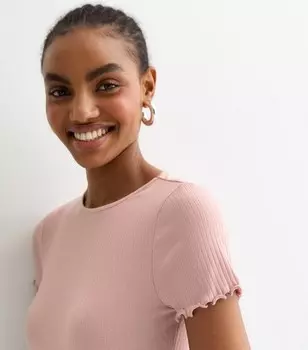 Розовая футболка с короткими рукавами и оборками Tall New Look, бледно-розовый