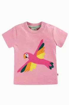 Розовая футболка с попугаями Frugi, розовый