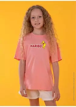 Розовая футболка с принтом для девочек HRBTXT106 Haribo, розовый