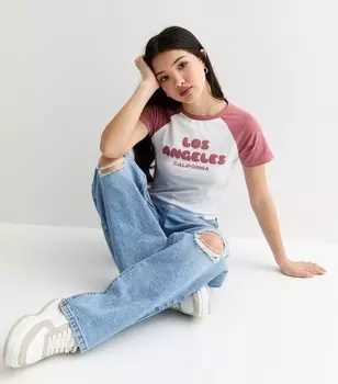 Розовая футболка с принтом «Лос-Анджелес» для девочек New Look, темно-розовый