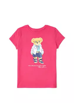 Розовая футболка с принтом teddy bear для девочек Polo Ralph Lauren