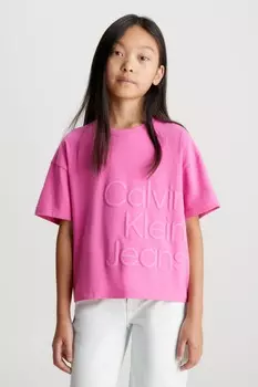 Розовая футболка с пышным рисунком и логотипом Calvin Klein Jeans, розовый