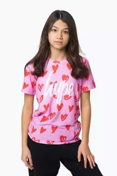 Розовая футболка с разноцветными сердечками Hype, мультиколор