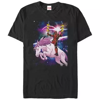 Розовая футболка с рисунком Big & Tall Marvel Deadpool Ride Unicorn Ride, черный