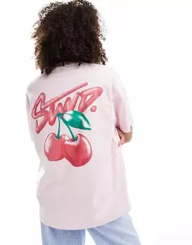 Розовая футболка с рисунком вишни Pull&Bear