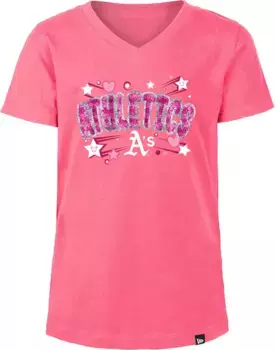 Розовая футболка с v-образным вырезом и пайетками New Era для девочек Oakland Athletics
