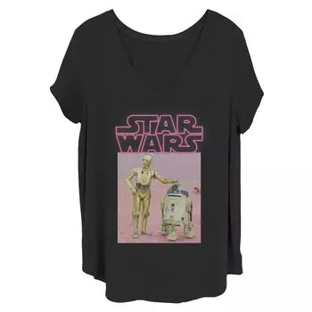 Розовая футболка с V-образным вырезом и графическим рисунком Juniors' Plus Star Wars R2-D2 C-3PO Licensed Character