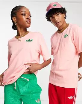 Розовая футболка унисекс с крупным трилистником adidas Originals 'adicolor 70s'