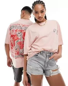 Розовая футболка унисекс с логотипом ASOS DESIGN и графикой Gratefuldead