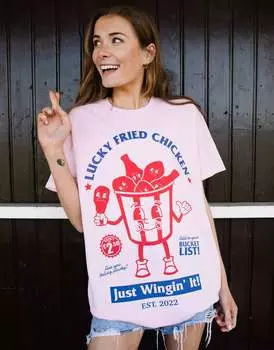 Розовая футболка унисекс с рисунком жареной курицы Batch1