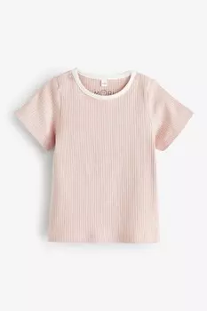 Розовая футболка в рубчик с короткими рукавами из органического хлопка Mori, розовый