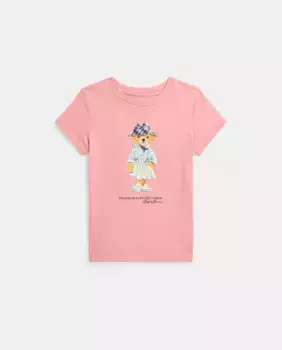 Розовая хлопковая футболка для девочки Polo Ralph Lauren, розовый
