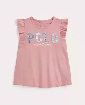 Розовая хлопковая футболка для девочки Polo Ralph Lauren