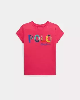 Розовая хлопковая футболка для девочки Polo Ralph Lauren, розовый