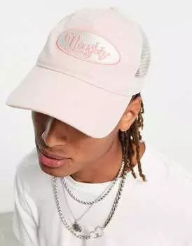 Розовая и экрю-кепка дальнобойщика с текстовым значком ASOS DESIGN