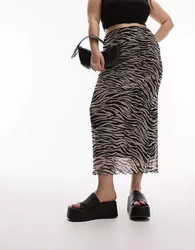 Розовая и черная юбка миди с сетчатым кружевным топом и зебровым принтом Topshop Curve
