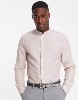 Розовая классическая льняная рубашка с воротником-стойкой ASOS DESIGN