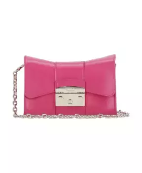 Розовая кожаная сумка через плечо со съемным ремешком цепочкой. Furla, розовый