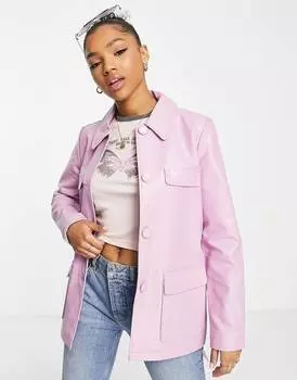 Розовая куртка на поясе из искусственной кожи с завязками Miss Selfridge