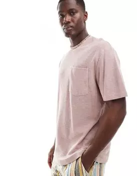 Розовая льняная футболка свободного кроя с карманом ASOS DESIGN