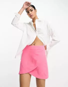 Розовая льняная мини-юбка с запахом ASOS DESIGN
