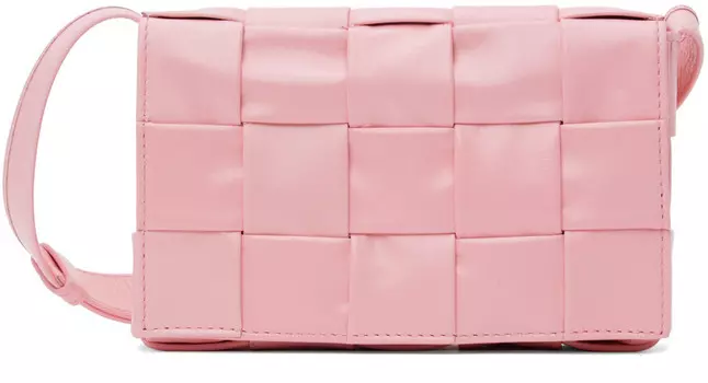 Розовая маленькая сумка-кассета Bottega Veneta, цвет Ribbon/Silver