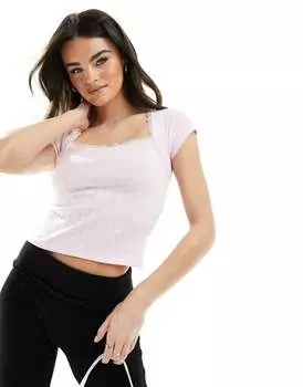 Розовая мини-футболка ASOS DESIGN из перфорированной ткани с вырезом в форме сердца