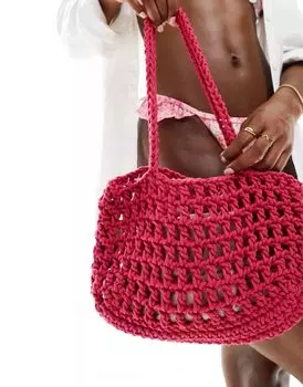 Розовая мини-сумка на плечо открытой плетения крючком My Accessories