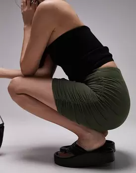 Розовая мини-юбка цвета хаки со сборками по бокам Topshop
