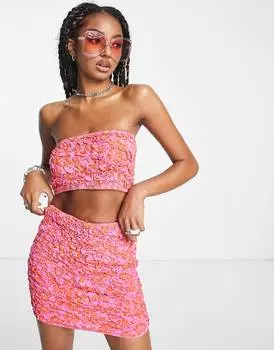 Розовая мини-юбка с цветочным принтом COLLUSION