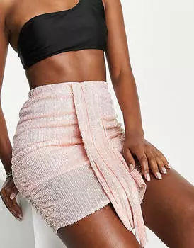 Розовая мини-юбка с драпировкой и пайетками ASOS DESIGN