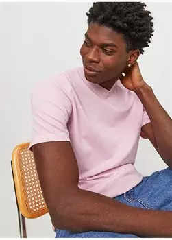 Розовая мужская футболка с круглым вырезом JJEORGANIC BASIC TEE SS O-NECK NOOS Jack & Jones, розовый