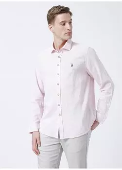 Розовая мужская рубашка из смесового льна LIMARA U.S. Polo Assn., розовый