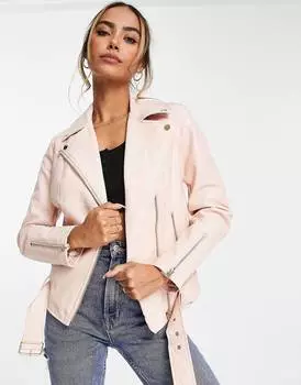 Розовая объемная байкерская куртка из искусственной кожи Miss Selfridge
