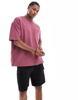 Розовая объемная фактурная футболка с передним карманом ASOS DESIGN