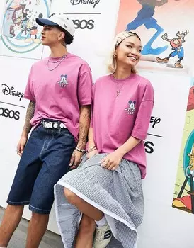 Розовая объемная футболка унисекс с принтом «Микки Маус и друзья» ASOS DESIGN Disney