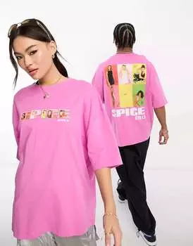 Розовая оверсайз-футболка унисекс с принтом Spice Girls ASOS