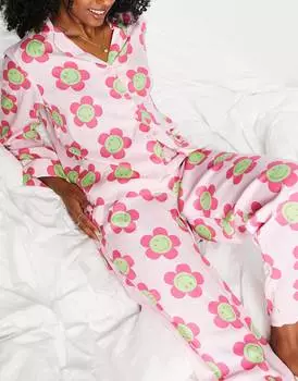 Розовая пижама из модала с длинными рукавами и брюками ASOS DESIGN