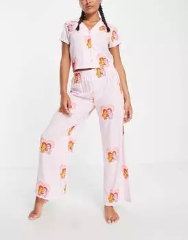 Розовая пижама из модала с рубашкой и брюками ASOS DESIGN Care Bears