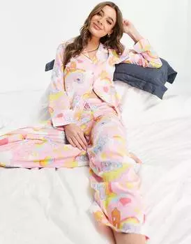 Розовая пижама из модала с рубашкой и брюками ASOS DESIGN Care Bears