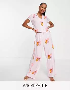 Розовая пижама из модала с рубашкой и брюками ASOS DESIGN Petite Care Bears