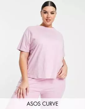 Розовая пижамная футболка из хлопка микс &amp; match ASOS DESIGN Curve - РОЗОВЫЙ