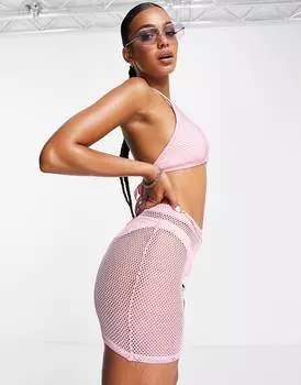 Розовая пляжная мини-юбка открытого вязания ASOS DESIGN