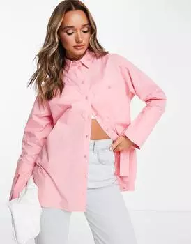 Розовая поплиновая рубашка с манжетами Topshop