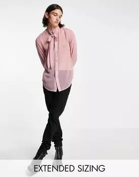 Розовая прозрачная рубашка с завязками на шее и объемными рукавами ASOS DESIGN