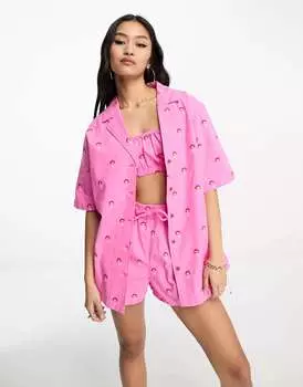 Розовая рубашка для боулинга с вышивкой в виде грибов ASOS